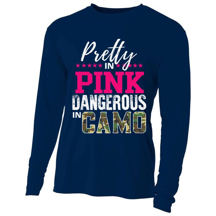 Pretty In Pink Dangerous In Camo Hunting Girl Cooling Performance Long Sleeve Crew
