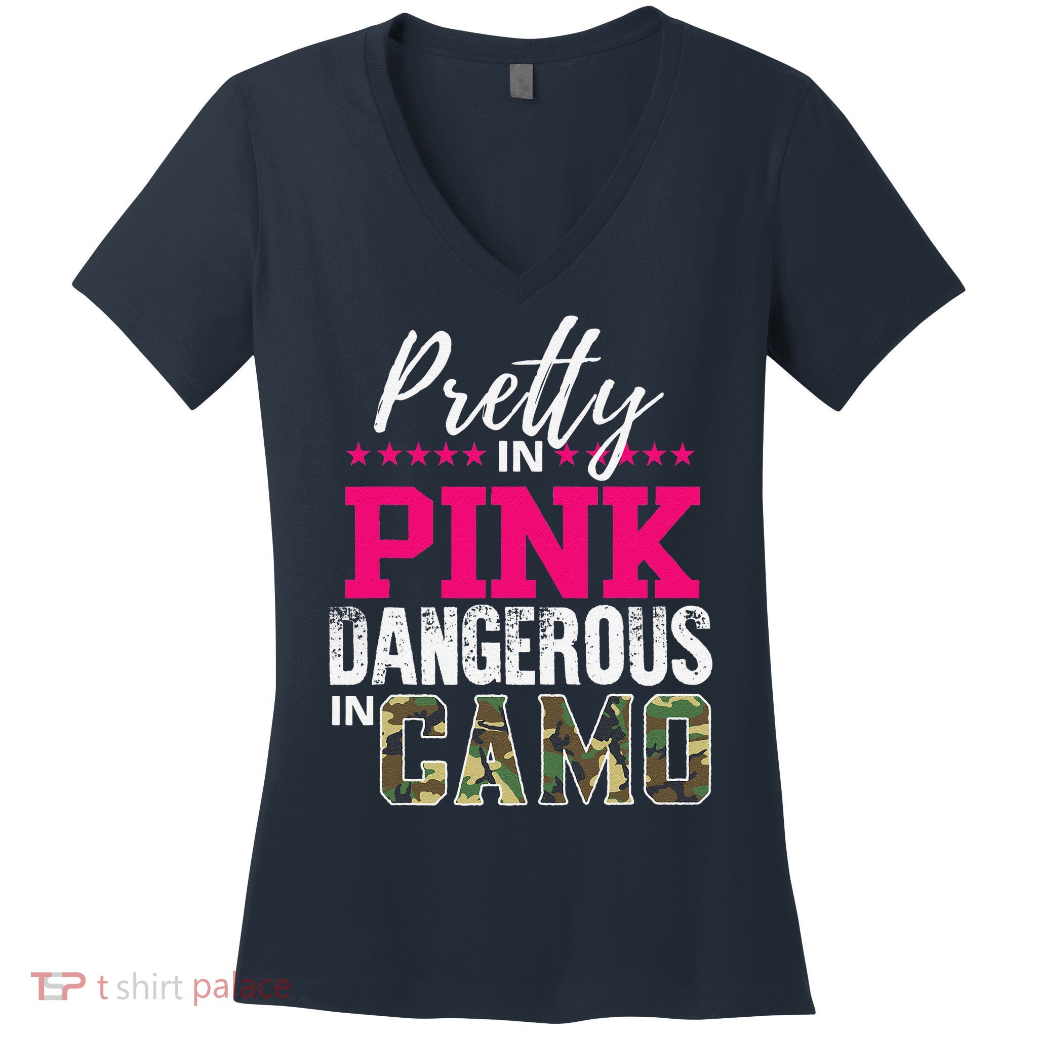 Pretty In Pink Dangerous In Camo Hunting Girl Women's V-Neck T-Shirt