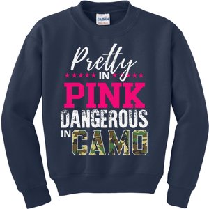 Pretty In Pink Dangerous In Camo Hunting Girl Kids Sweatshirt