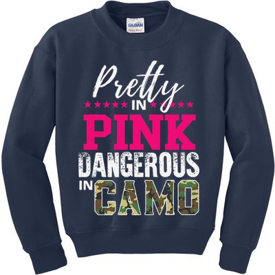 Pretty In Pink Dangerous In Camo Hunting Girl Kids Sweatshirt