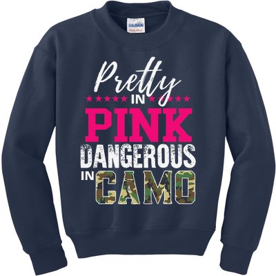 Pretty In Pink Dangerous In Camo Hunting Girl Kids Sweatshirt