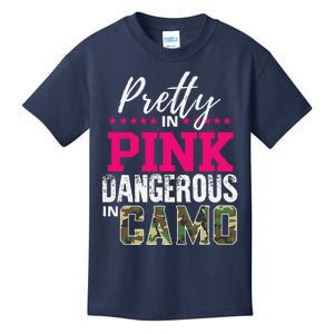 Pretty In Pink Dangerous In Camo Hunting Girl Kids T-Shirt