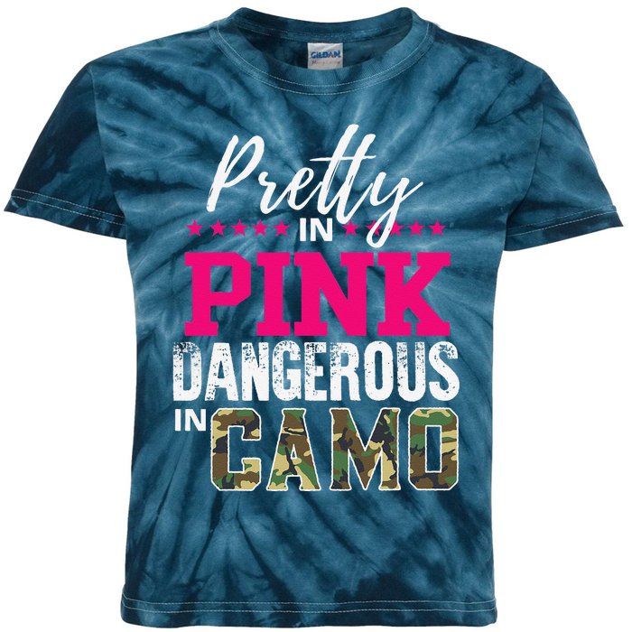 Pretty In Pink Dangerous In Camo Hunting Girl Kids Tie-Dye T-Shirt