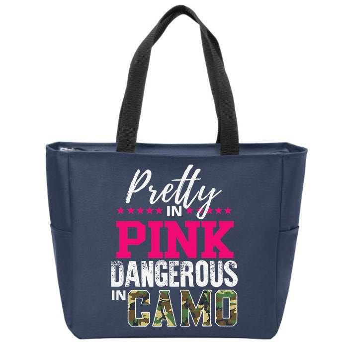 Pretty In Pink Dangerous In Camo Hunting Girl Zip Tote Bag