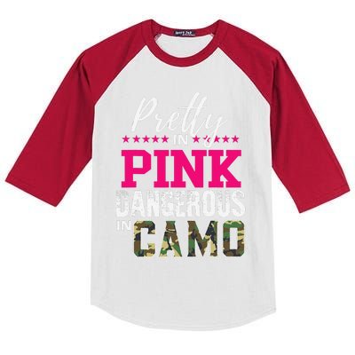 Pretty In Pink Dangerous In Camo Hunting Girl Kids Colorblock Raglan Jersey