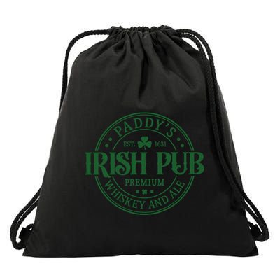 Paddys Irish Pub Vintage St Patricks Day Drawstring Bag