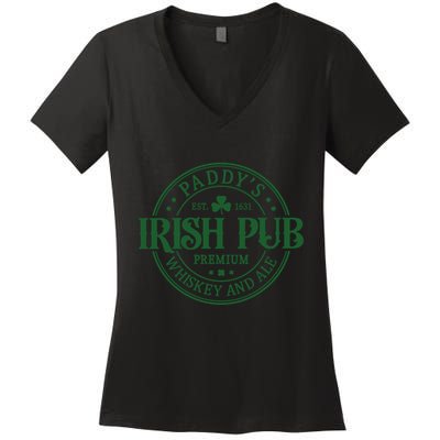 Paddys Irish Pub Vintage St Patricks Day Women's V-Neck T-Shirt