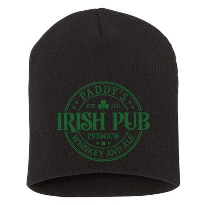 Paddys Irish Pub Vintage St Patricks Day Short Acrylic Beanie