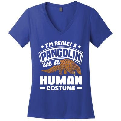 Pangolin Im Really A Pangolin In A Hu Costume Funny Gift Women's V-Neck T-Shirt