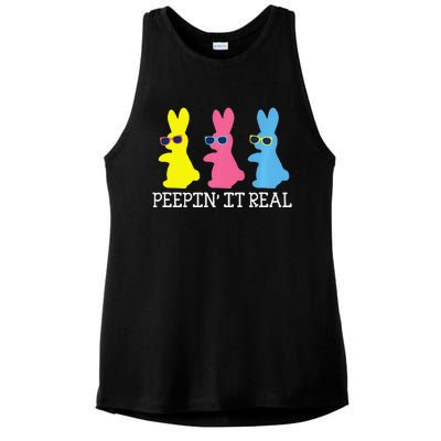 Peepin' It Real Colorful Easter Bunny Cool Gift Ladies PosiCharge Tri-Blend Wicking Tank