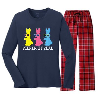 Peepin' It Real Colorful Easter Bunny Cool Gift Women's Long Sleeve Flannel Pajama Set 