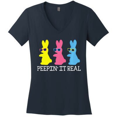 Peepin' It Real Colorful Easter Bunny Cool Gift Women's V-Neck T-Shirt