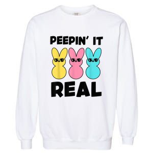 Peepin It Real Easter Day Bunny Garment-Dyed Sweatshirt