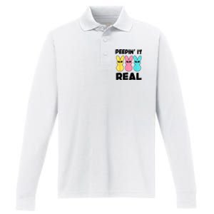 Peepin It Real Easter Day Bunny Performance Long Sleeve Polo