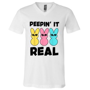 Peepin It Real Easter Day Bunny V-Neck T-Shirt