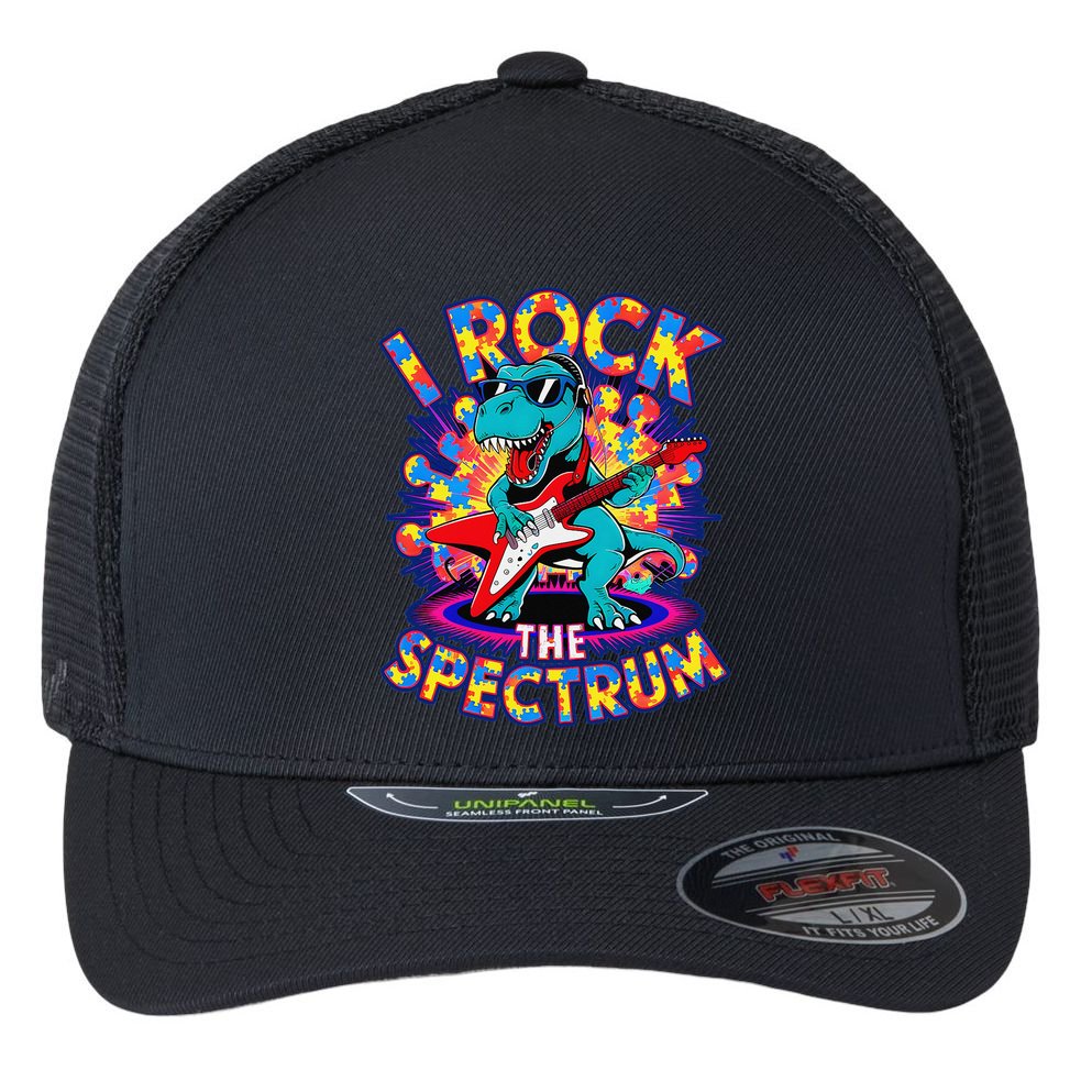 Proud I ROCK THE SPECTRUM Autism Awareness Teacher Love Flexfit Unipanel Trucker Cap