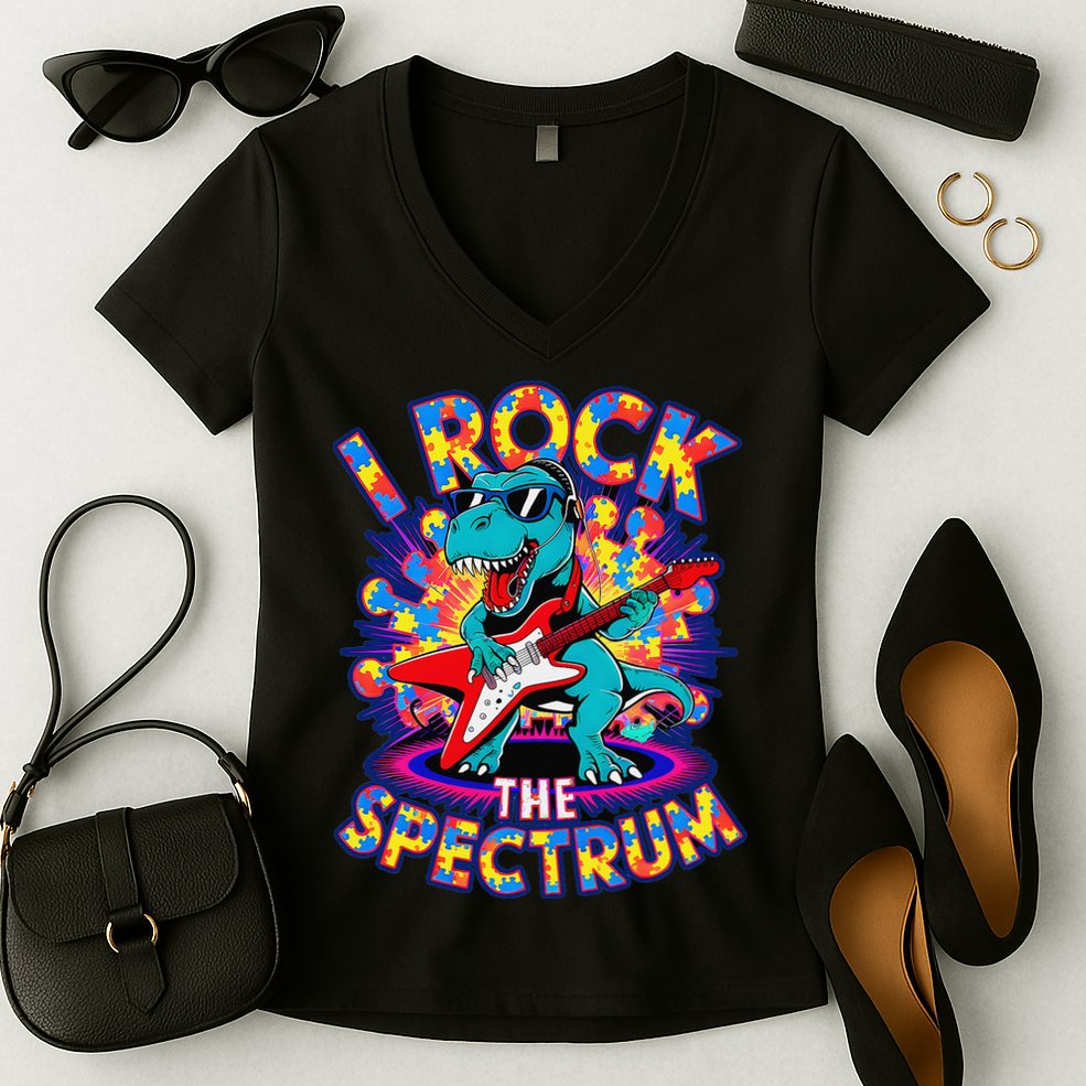 Proud I ROCK THE SPECTRUM Autism Awareness Teacher Love Women's V-Neck T-Shirt