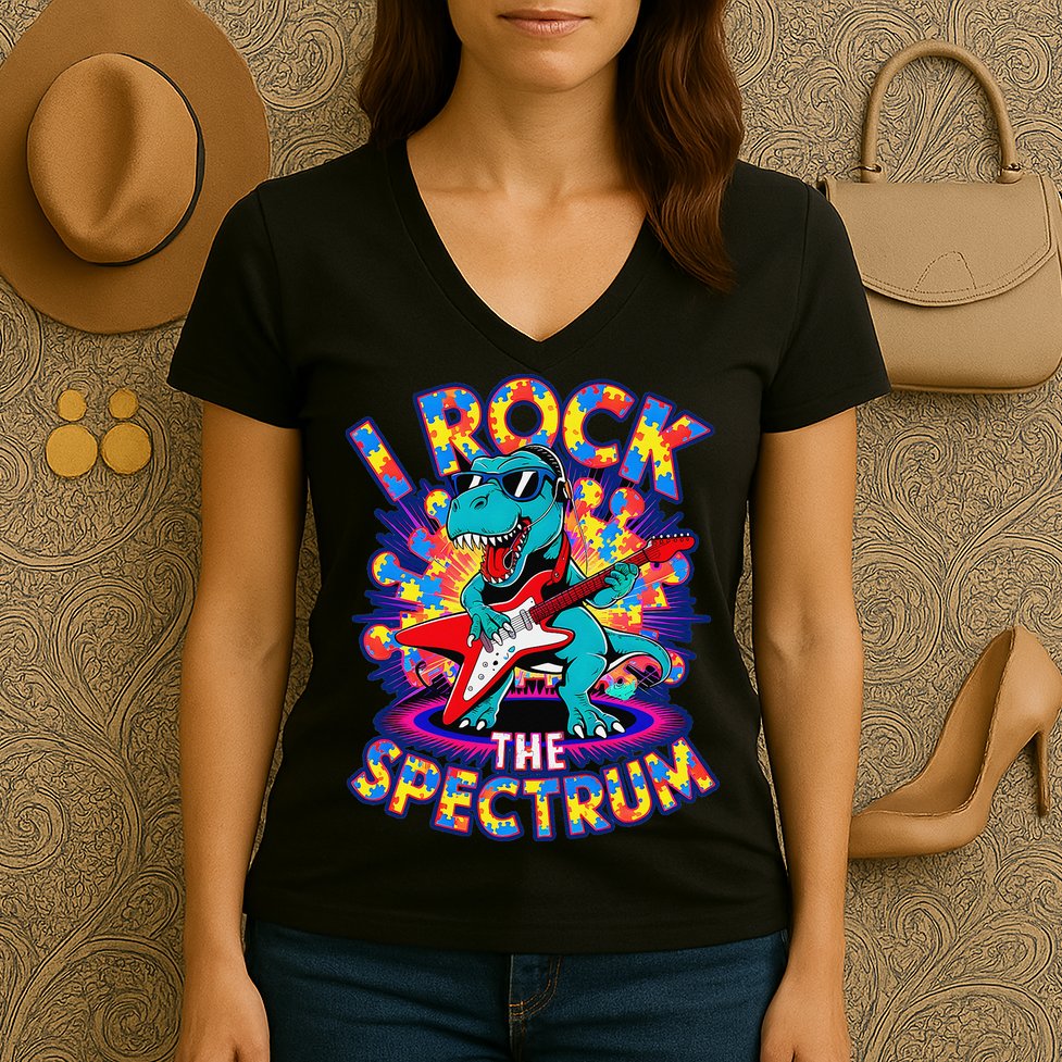 Proud I ROCK THE SPECTRUM Autism Awareness Teacher Love Women's V-Neck T-Shirt