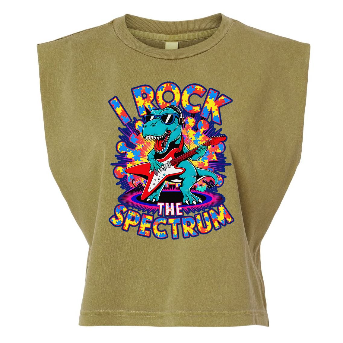 Proud I ROCK THE SPECTRUM Autism Awareness Teacher Love Garment-Dyed Women's Muscle Tee