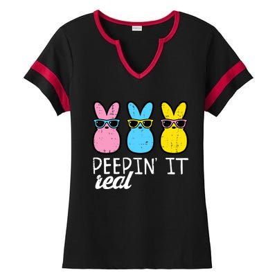 Peepin It Real Easter Bunnies Cool Boy Girl Ladies Halftime Notch Neck Tee