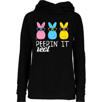 Peepin It Real Easter Bunnies Cool Boy Girl Womens Funnel Neck Pullover Hood