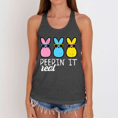 Peepin It Real Easter Bunnies Cool Boy Girl Women's Knotted Racerback Tank