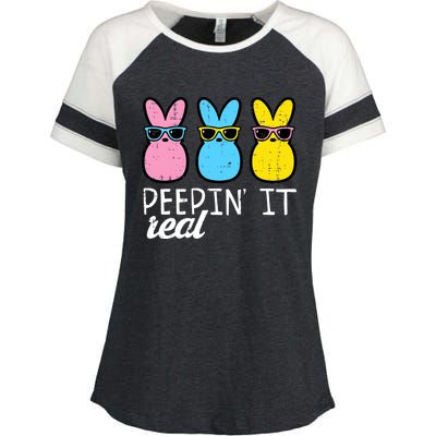 Peepin It Real Easter Bunnies Cool Boy Girl Enza Ladies Jersey Colorblock Tee