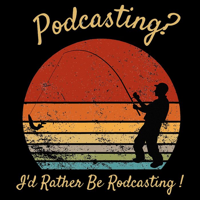 Podcasting I'd Rather Be Rodcasting Funny Fishing Humor Pun 7-Panel Snapback Hat