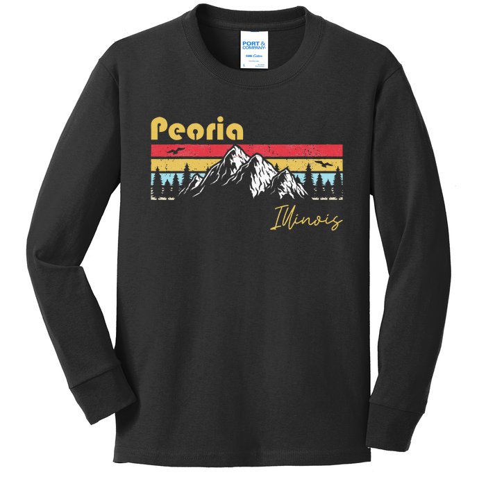 Peoria Illinois Roots Hometown Vintage Home State Pride Kids Long Sleeve Shirt