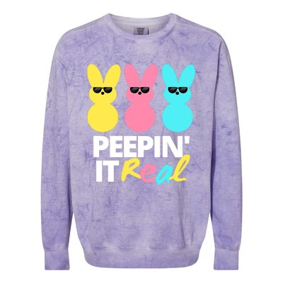 Peepin It Real Easter Day Bunny Colorblast Crewneck Sweatshirt