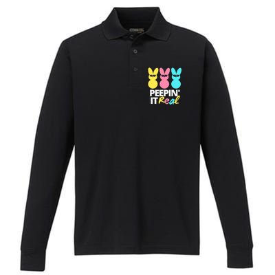 Peepin It Real Easter Day Bunny Performance Long Sleeve Polo