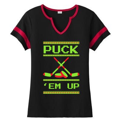 Puck Ice Rink Winter Ice Hockey Christmas Icehockey Puck Funny Gift Ladies Halftime Notch Neck Tee