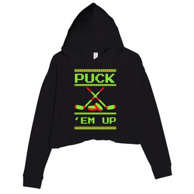 Puck Ice Rink Winter Ice Hockey Christmas Icehockey Puck Funny Gift Crop Fleece Hoodie