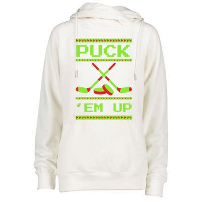 Puck Ice Rink Winter Ice Hockey Christmas Icehockey Puck Funny Gift Womens Funnel Neck Pullover Hood