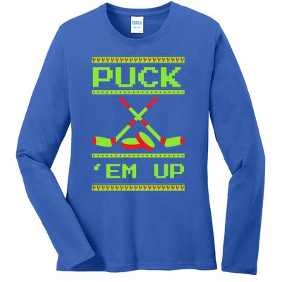 Puck Ice Rink Winter Ice Hockey Christmas Icehockey Puck Funny Gift Ladies Long Sleeve Shirt