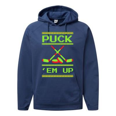 Puck Ice Rink Winter Ice Hockey Christmas Icehockey Puck Funny Gift Performance Fleece Hoodie