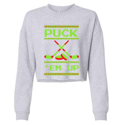 Puck Ice Rink Winter Ice Hockey Christmas Icehockey Puck Funny Gift Cropped Pullover Crew