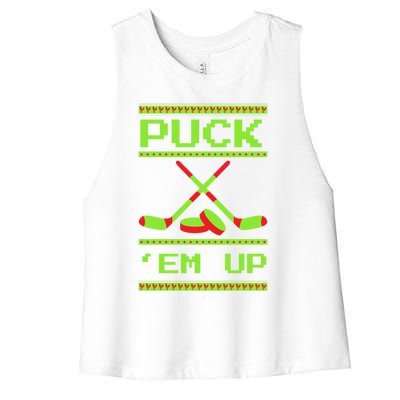 Puck Ice Rink Winter Ice Hockey Christmas Icehockey Puck Funny Gift Women's Racerback Cropped Tank