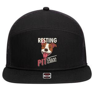 Pitbull Item Resting Pit Face Gift 7 Panel Mesh Trucker Snapback Hat