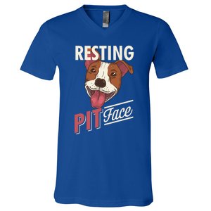 Pitbull Item Resting Pit Face Gift V-Neck T-Shirt