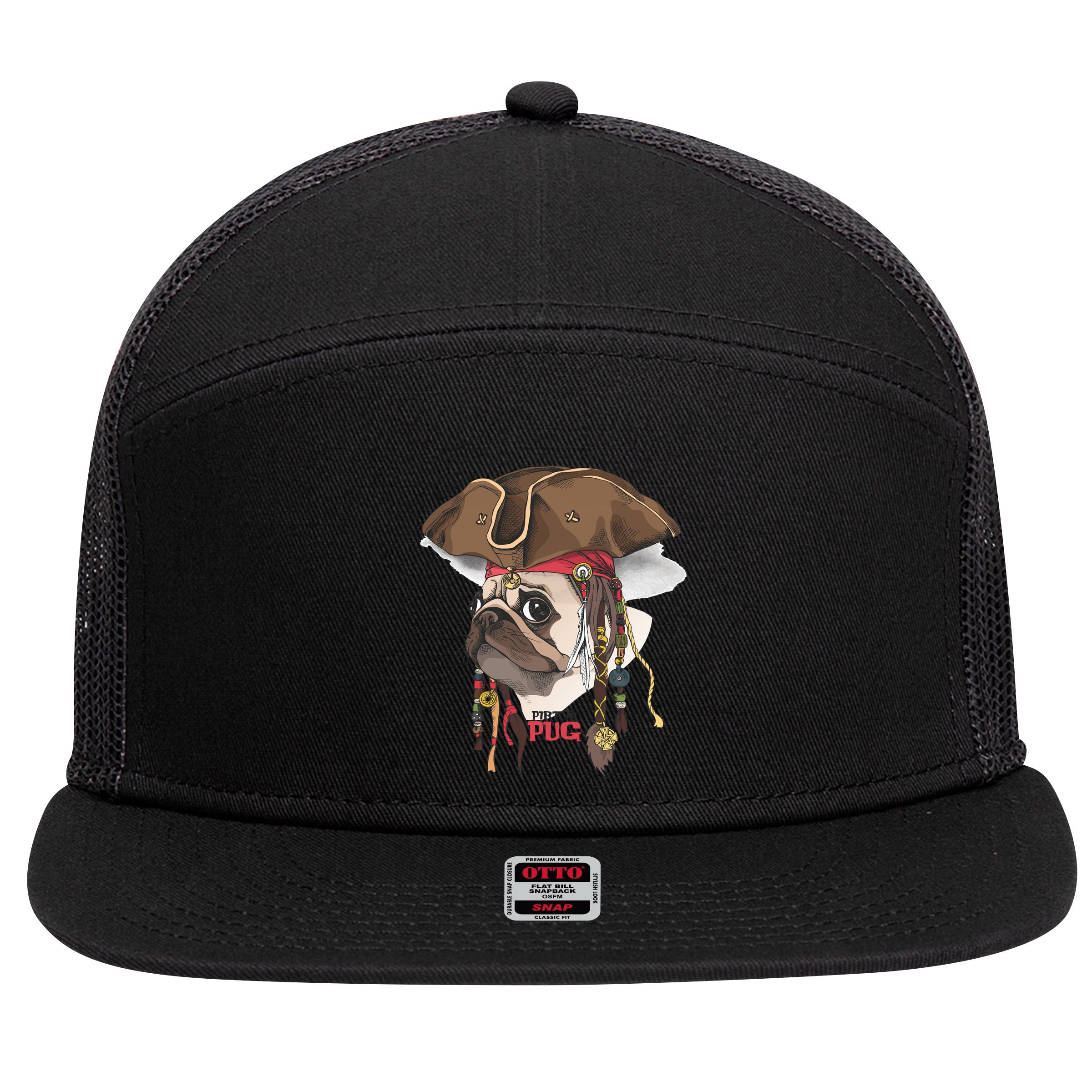 Pirate Pug 7 Panel Mesh Trucker Snapback Hat