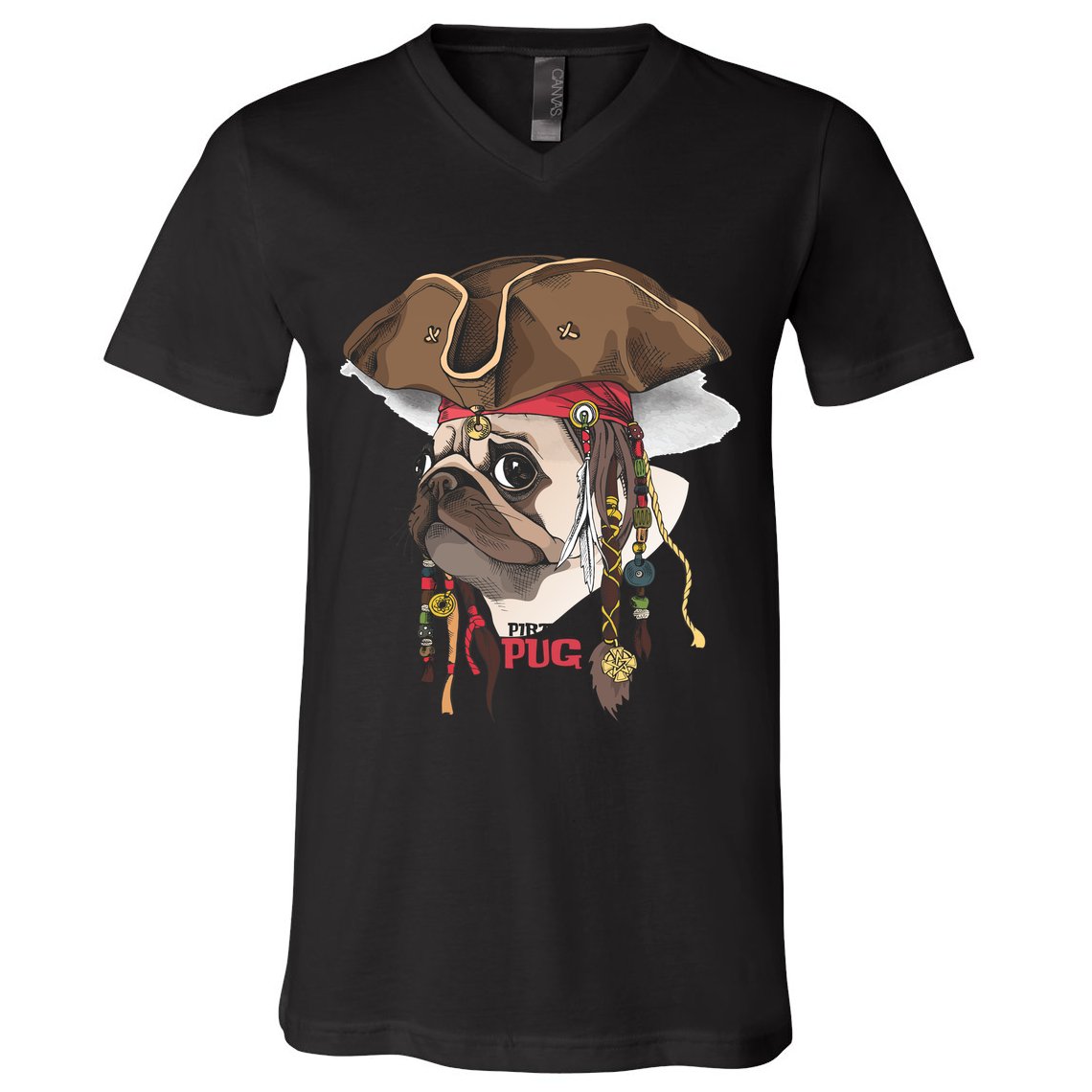 Pirate Pug V-Neck T-Shirt
