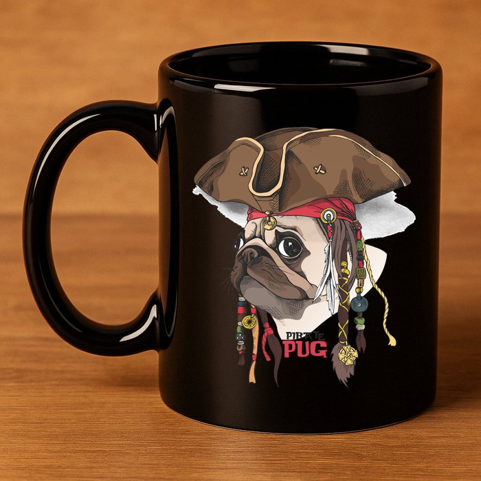 Pirate Pug 11oz C Handle Ceramic Mug