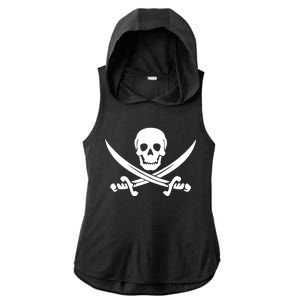 Pirate Skull & Cross Swords Ladies PosiCharge Tri-Blend Wicking Draft Hoodie Tank