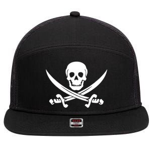 Pirate Skull & Cross Swords 7 Panel Mesh Trucker Snapback Hat