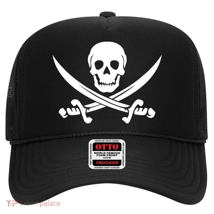 Pirate Skull & Cross Swords High Crown Mesh Back Trucker Hat