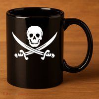 Pirate Skull & Cross Swords 11oz C Handle Ceramic Mug