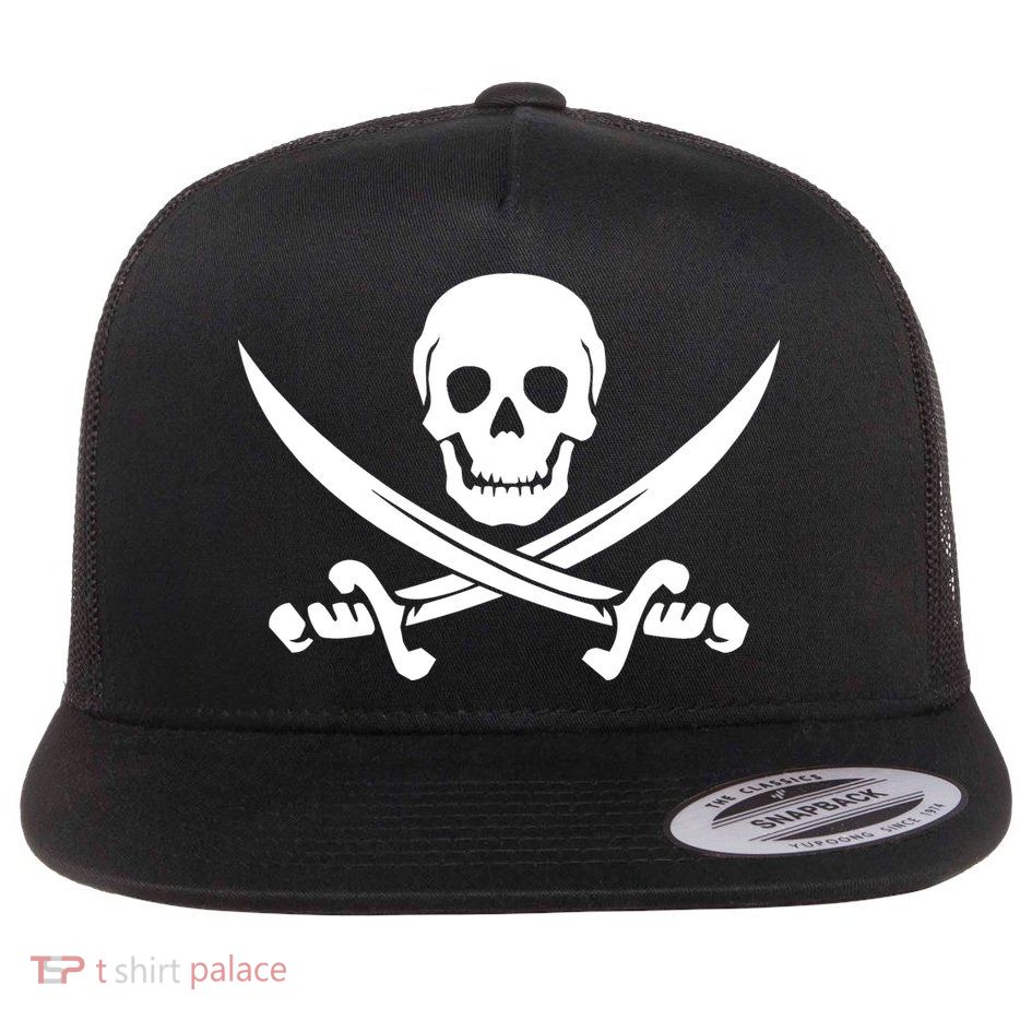 Pirate Skull & Cross Swords Flat Bill Trucker Hat