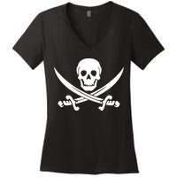 Pirate Skull & Cross Swords Women's V-Neck T-Shirt