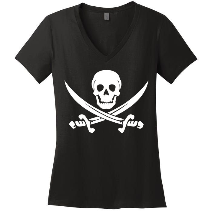 Pirate Skull & Cross Swords Women's V-Neck T-Shirt